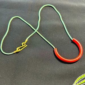 VTG Unique aged metal and coral plastic choker. Pretty!!!